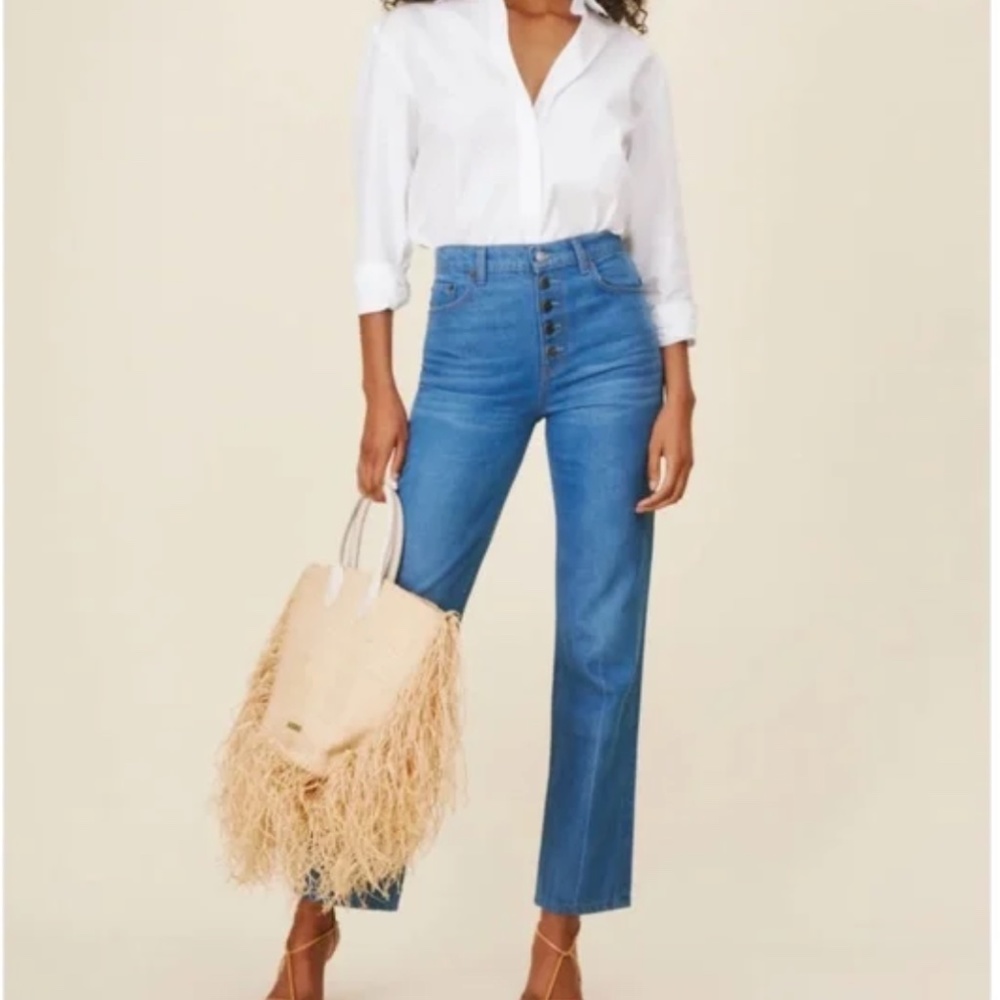 Cynthia Button Fly High Rise Straight Jeans in Zenia